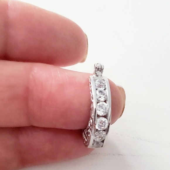 Sterling Silver Filigree/Simulated Diamond Hoops - Picture 4 of 8